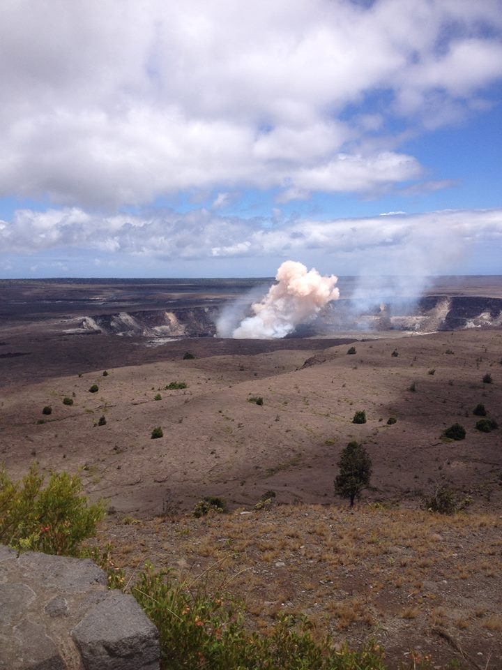 Figure 2: Image of the “ash event” taken from the Jagger Museum overlook, at Hawai’i Volcanoes National Park. Photo courtesy of the Hawai’i Volcanoes National Park facebook page (NPS Photo/Nicolyn Charlot). 